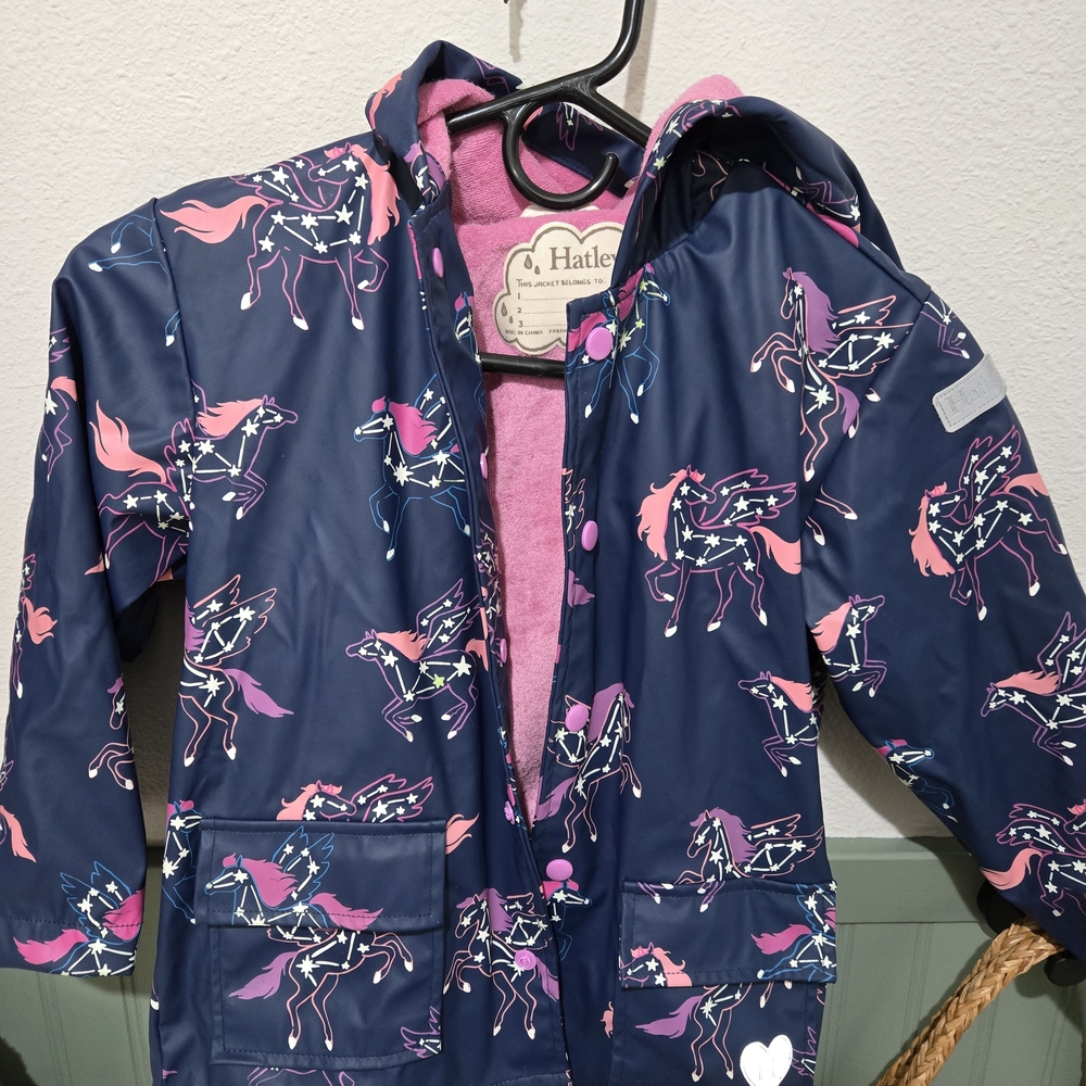 Hatley Navy Unicorn Print Raincoat Size 6